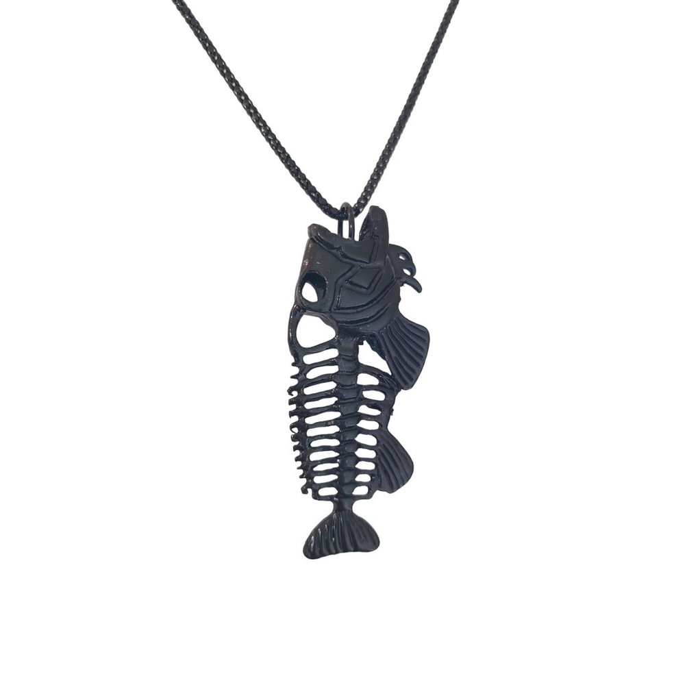 Large Black Fish Bone Necklace Unisex Gift Men's